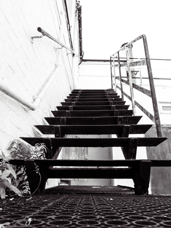 black and white photograph of an outdoor staircase